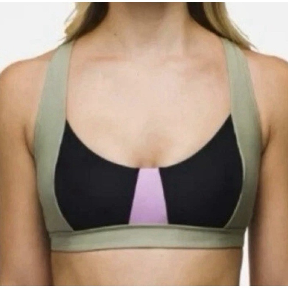 Prana Tulum Top Black Color Block Green Lilac Bikini Summer Pool Vacation Small